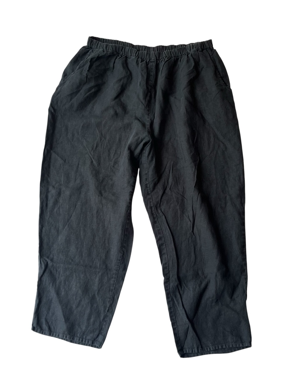 Flax Jeanne Engelhart straight leg pants 3G 3X Black 100% Linen Womens Pull on